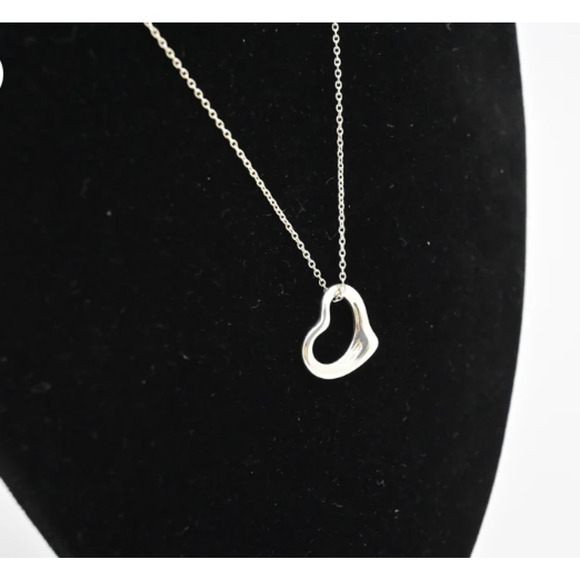 Tiffany & Co. Elsa Peretti Open Heart Charm Sterling Silver 925 on 16" Chain - Picture 2 of 9